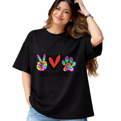Cat Love Shirt, Funny Cat Lover Gift UnisexT-Shirt/Hoodie/Sweatshirt HLT00 - Peace Love Cats Paws Tie Dye Rainbow Animal Rescue Womens T-Shirt (1)