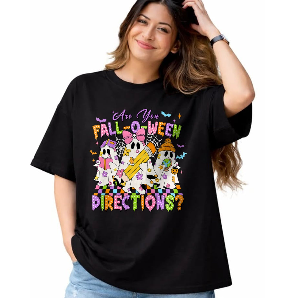 Best Teacher Shirt, Funny Teacher UnisexT-Shirt/Hoodie/Sweatshirt HLT00 - Halloween Floral Ghost Teacher are You Falloween Directions T-Shirt