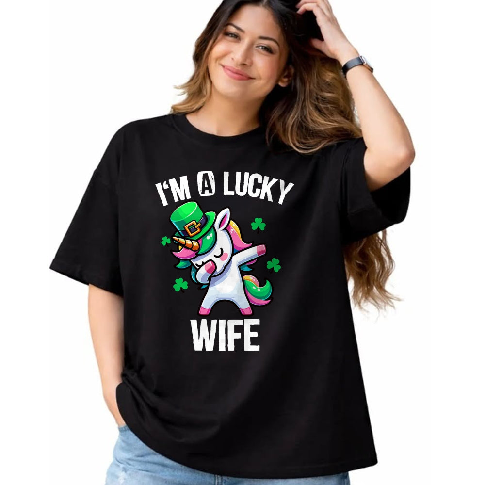 Best Wife Shirt, Wife and Husband Unisex T-Shirt/Hoodie/Sweatshirt HLT00 - Gift for wife T shirt, lucky wife   I'm a Lucky Wife Dabbing Cute Unicorn St. Patrick's Day T-Shirt (1)