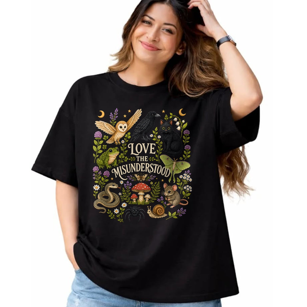 Cat Love Shirt, Funny Cat Lover Gift UnisexT-Shirt/Hoodie/Sweatshirt HLT00 - Love The Misunderstood Bat Raven Cat Snake Spider Moth Frog T-Shirt (1)