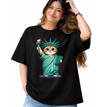 Cat Love Shirt, Funny Cat Lover Gift UnisexT-Shirt/Hoodie/Sweatshirt HLT00 - Cute Kawaii Cat Statue of Liberty I Love New York NYC T-Shirt