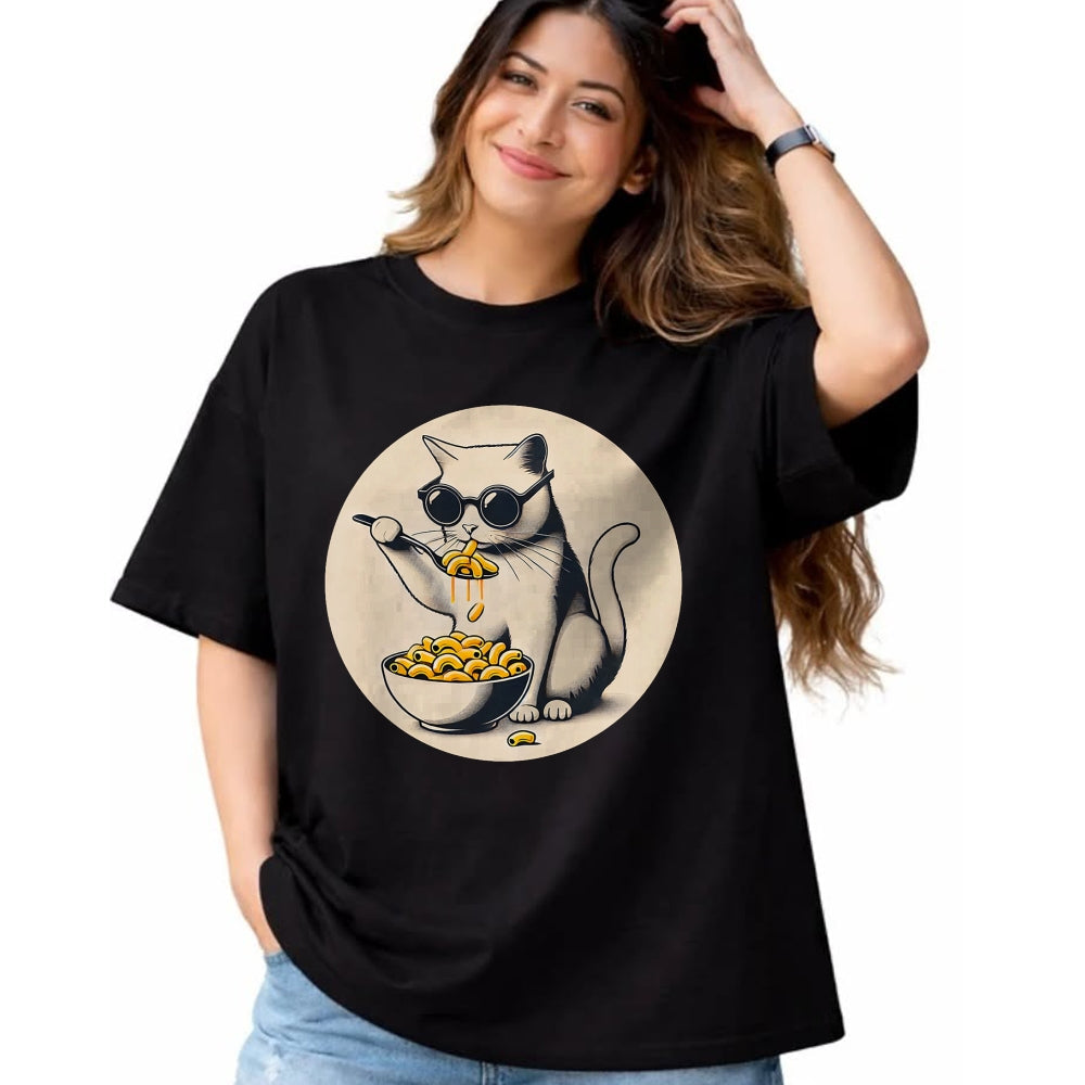 Cat Love Shirt, Funny Cat Lover Gift UnisexT-Shirt/Hoodie/Sweatshirt HLT00 - Cat Eating Mac and Cheese Men Women Girls Kids T-Shirt (1)
