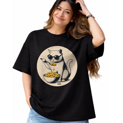 Cat Love Shirt, Funny Cat Lover Gift UnisexT-Shirt/Hoodie/Sweatshirt HLT00 - Cat Eating Mac and Cheese Men Women Girls Kids T-Shirt (1)