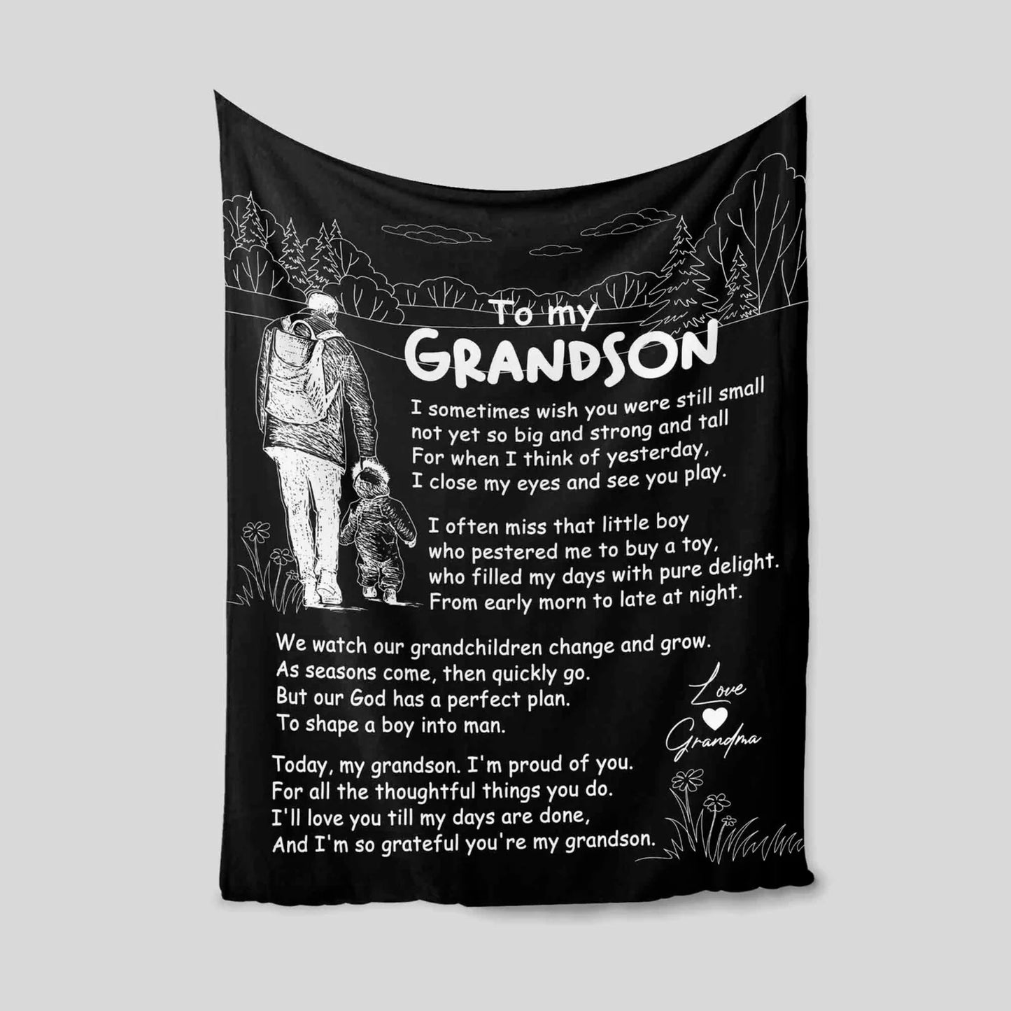 Black Personalized Grandson Blanket – Special Gift from Grandpa