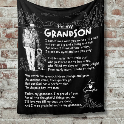 Black Personalized Grandson Blanket – Special Gift from Grandpa