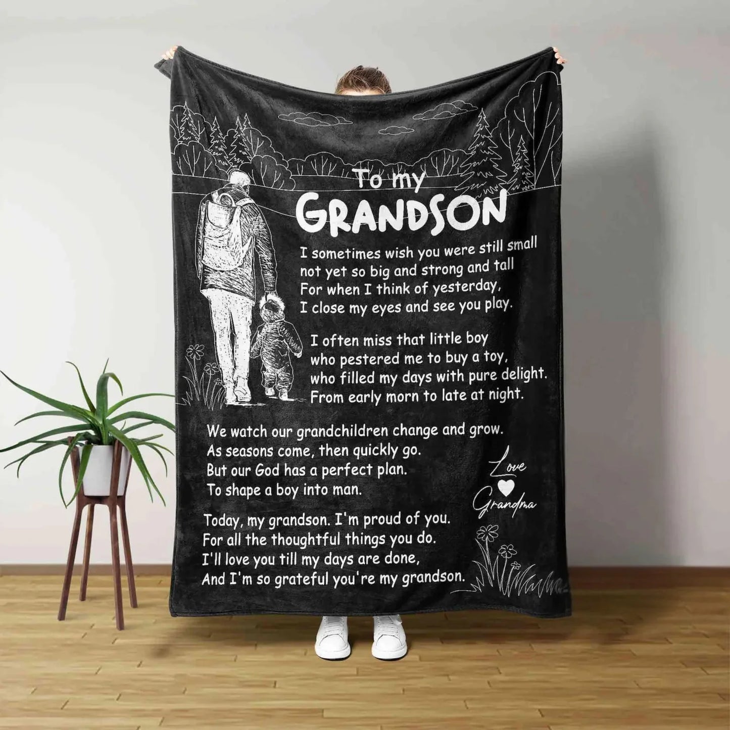 Black Personalized Grandson Blanket – Special Gift from Grandpa