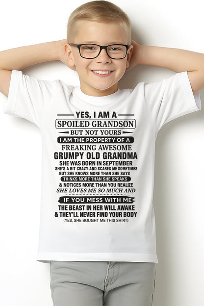 Yes I’m A Stubborn Grandson T-Shirt – Birthday Gift From September Grandma / Woman - kien09 (SKU10-171-09)