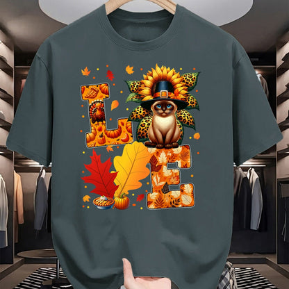 Cat Love Shirt, Funny Cat Lover Gift UnisexT-Shirt/Hoodie/Sweatshirt HLT00 - LOVE Thanksgiving Siamese Cat Costume Fall Leaves Sunflower T-Shirt for Men Women Kids (1)