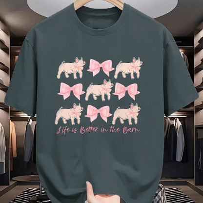 Best Farmer Life Shirt, Funny Farmer UnisexT-Shirt/Hoodie/Sweatshirt HLT00 - Coquette Bow Show Pig Livestock Pig Breeder Stock Show Mom T-Shirt