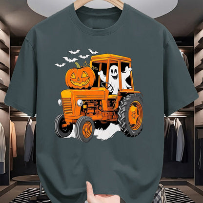 Best Farmer Life Shirt, Funny Farmer UnisexT-Shirt/Hoodie/Sweatshirt HLT00 - Farmer Tractor Ghost and Pumpkin Halloween Costume T-Shirt, Men, Navy Blue, Large