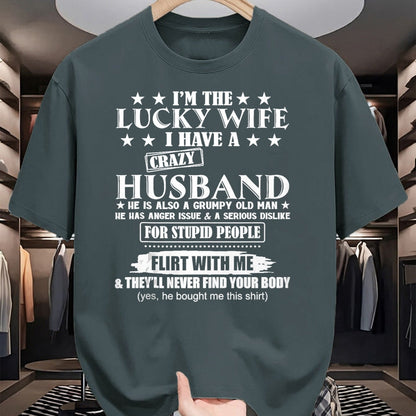Best Wife Shirt, Wife and Husband Unisex T-Shirt/Hoodie/Sweatshirt HLT00 - Gift for wife T shirt, lucky wife   I'm The Lucky Wife I Have A Crazy Husband Tank Top (1)