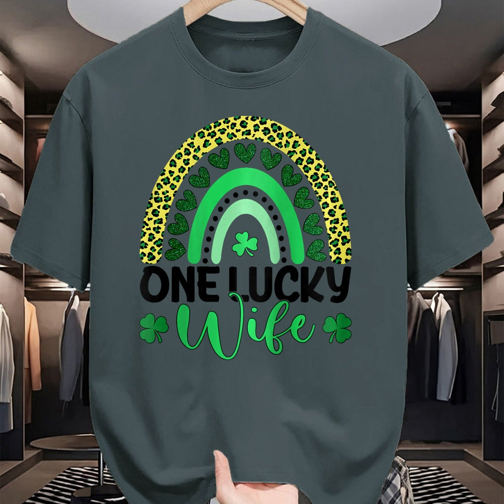 Best Wife Shirt, Wife and Husband Unisex T-Shirt/Hoodie/Sweatshirt HLT00 - Gift for wife T shirt, lucky wife   Womens One Lucky Wife Leopard Rainbow Saint Patrick's Day Raglan