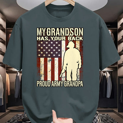 Best Grandpa Shirt, Proud Grandpa Unisex T-Shirt/Hoodie/Sweatshirt HLT00 - My Grandson Has Your Back - US Flag Proud Army Grandpa Gift Long Sleeve T-Shirt