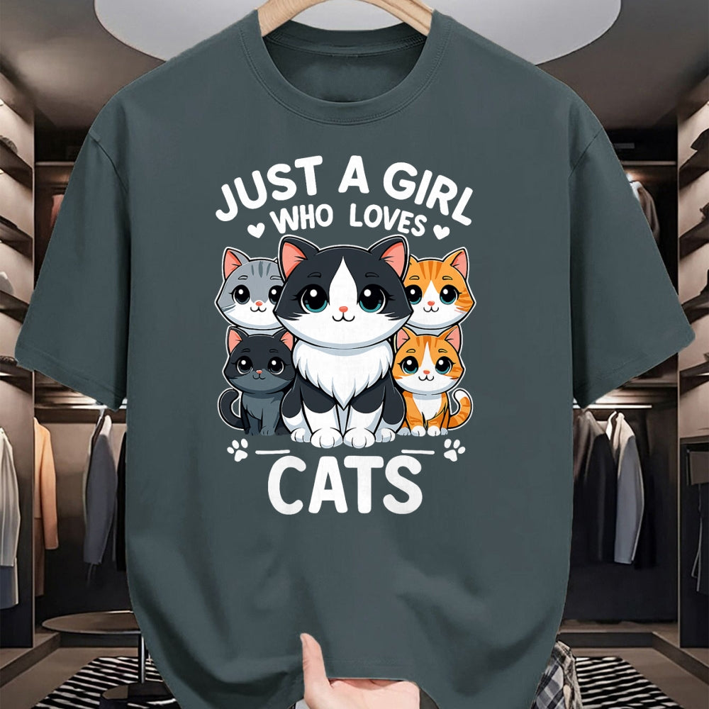 Cat Love Shirt, Funny Cat Lover Gift UnisexT-Shirt/Hoodie/Sweatshirt HLT00 - Just A Girl Who Loves Cats T-Shirt (1)