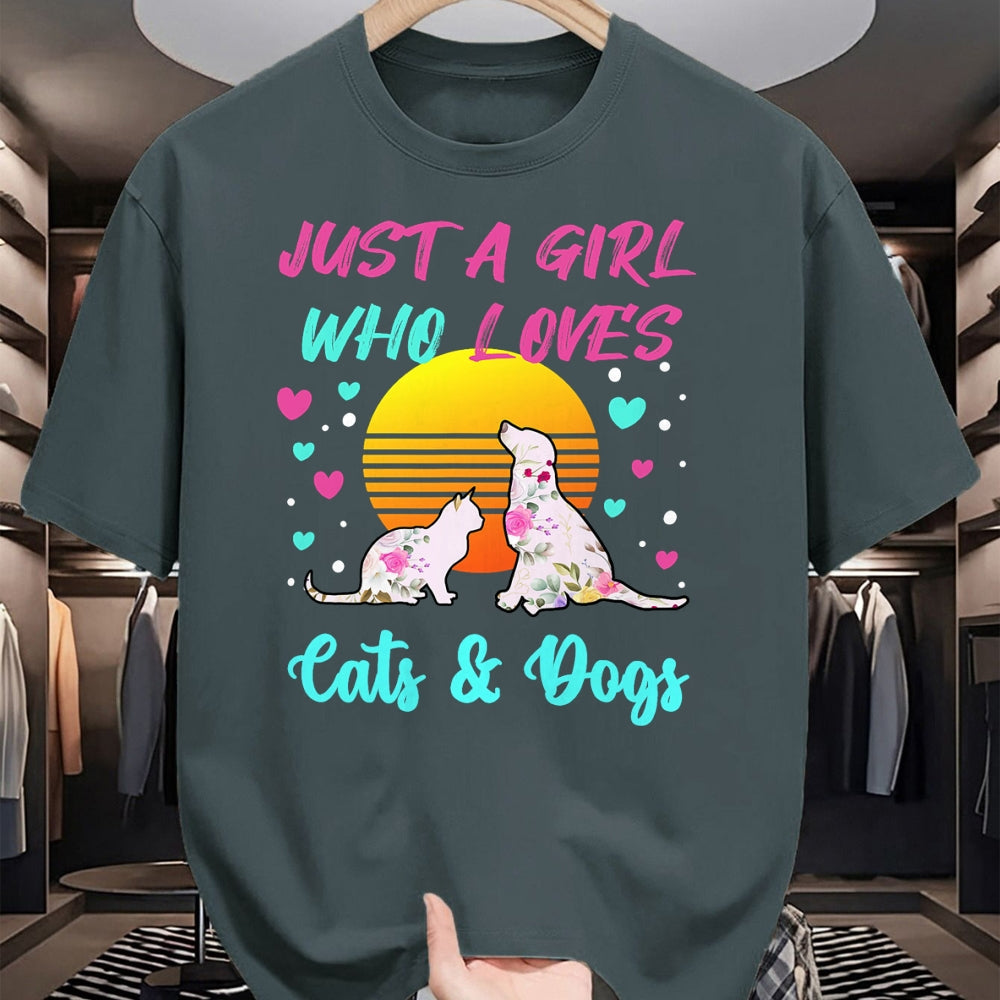 Cat Love Shirt, Funny Cat Lover Gift UnisexT-Shirt/Hoodie/Sweatshirt HLT00 - Just a Girl who Loves Cats and Dogs T-Shirt for Women T-Shirt (1)