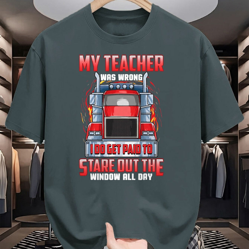 Best Truck Driver Life Shirt, Funny Trucker UnisexT-Shirt/Hoodie/Sweatshirt HLT00 - Funny Truck Driver Shirts Men Trucker My Teacher was Wrong T-Shirt, Men, Navy Blue, 3X-Large