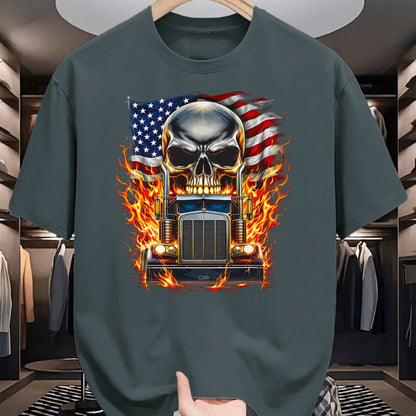 Best Truck Driver Life Shirt, Funny Trucker UnisexT-Shirt/Hoodie/Sweatshirt HLT00 - Trucker Patriotic American Flag Semi Truck Driver Skull T-Shirt (3)