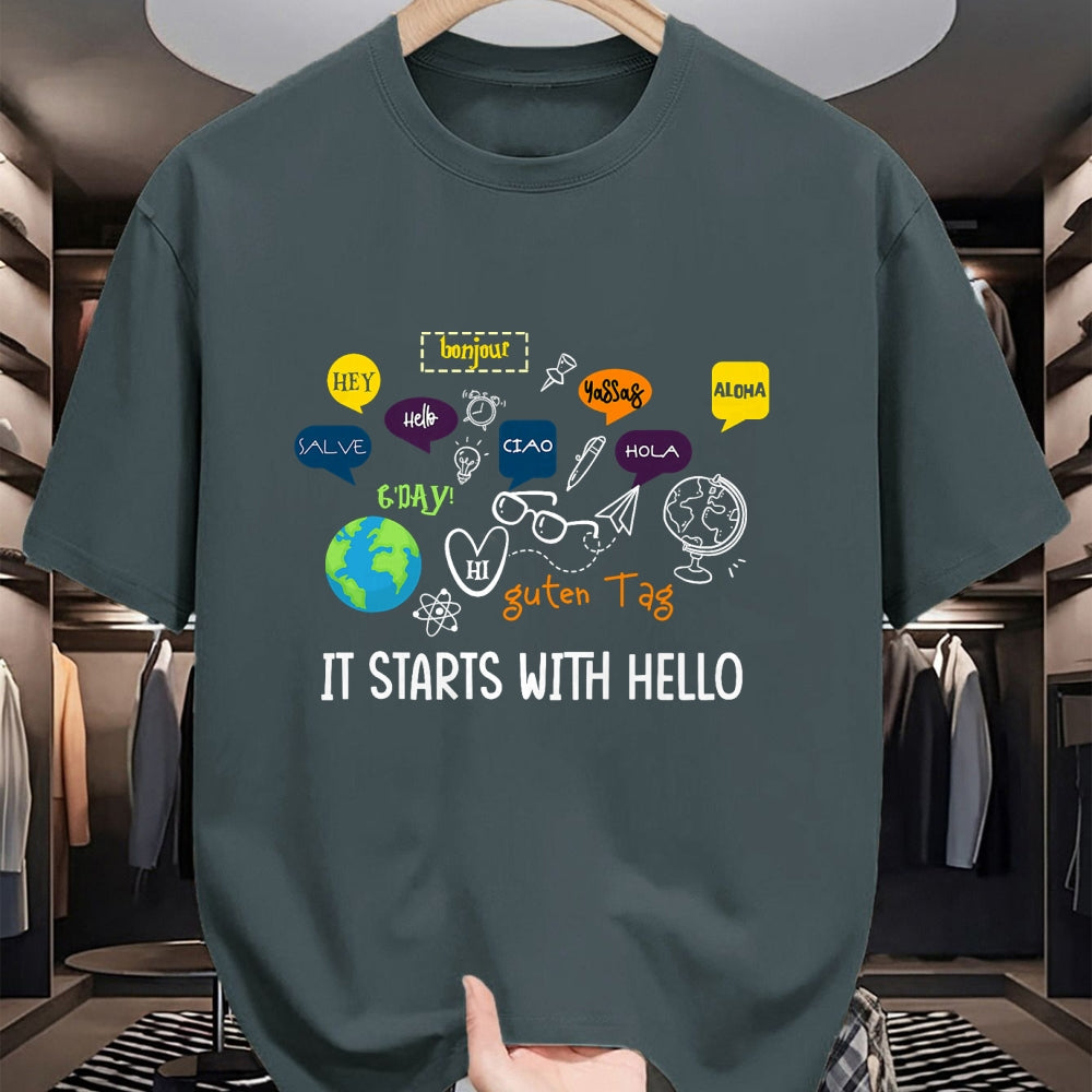 Best Teacher Shirt, Funny Teacher UnisexT-Shirt/Hoodie/Sweatshirt HLT00 - It Starts with Hello Friendship Inclusion Language Teacher T-Shirt (1)