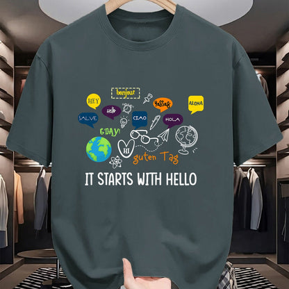 Best Teacher Shirt, Funny Teacher UnisexT-Shirt/Hoodie/Sweatshirt HLT00 - It Starts with Hello Friendship Inclusion Language Teacher T-Shirt (1)
