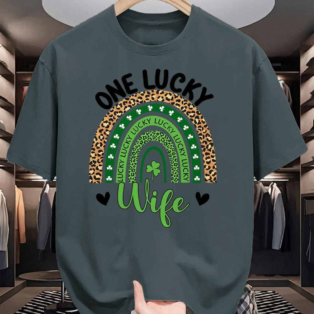 Best Wife Shirt, Wife and Husband Unisex T-Shirt/Hoodie/Sweatshirt HLT00 - Gift for wife T shirt, lucky wife   Womens One Lucky Wife Leopard Rainbow St Patricks Day Shamrock T