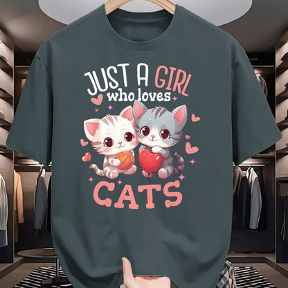 Cat Love Shirt, Funny Cat Lover Gift UnisexT-Shirt/Hoodie/Sweatshirt HLT00 - Just A Girl Who Loves Cats Cute Kawaii Hearts Cat Lover T-Shirt
