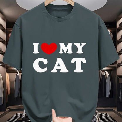 Cat Love Shirt, Funny Cat Lover Gift UnisexT-Shirt/Hoodie/Sweatshirt HLT00 - I Love My Cat, I Heart My Cat T-Shirt, Men, Dark Heather Grey, Large