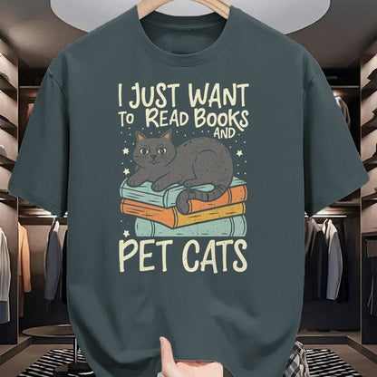 Cat Love Shirt, Funny Cat Lover Gift UnisexT-Shirt/Hoodie/Sweatshirt HLT00 - Retro I Just Want to Read Books and Pet Cats Cat T-Shirt