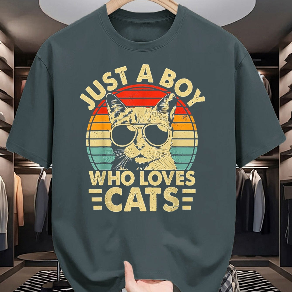 Cat Love Shirt, Funny Cat Lover Gift UnisexT-Shirt/Hoodie/Sweatshirt HLT00 - Vintage Just A Boy Who Loves Cats Boy Kitten Cat Lover Boys T-Shirt, Youth, Heather Blue, Small