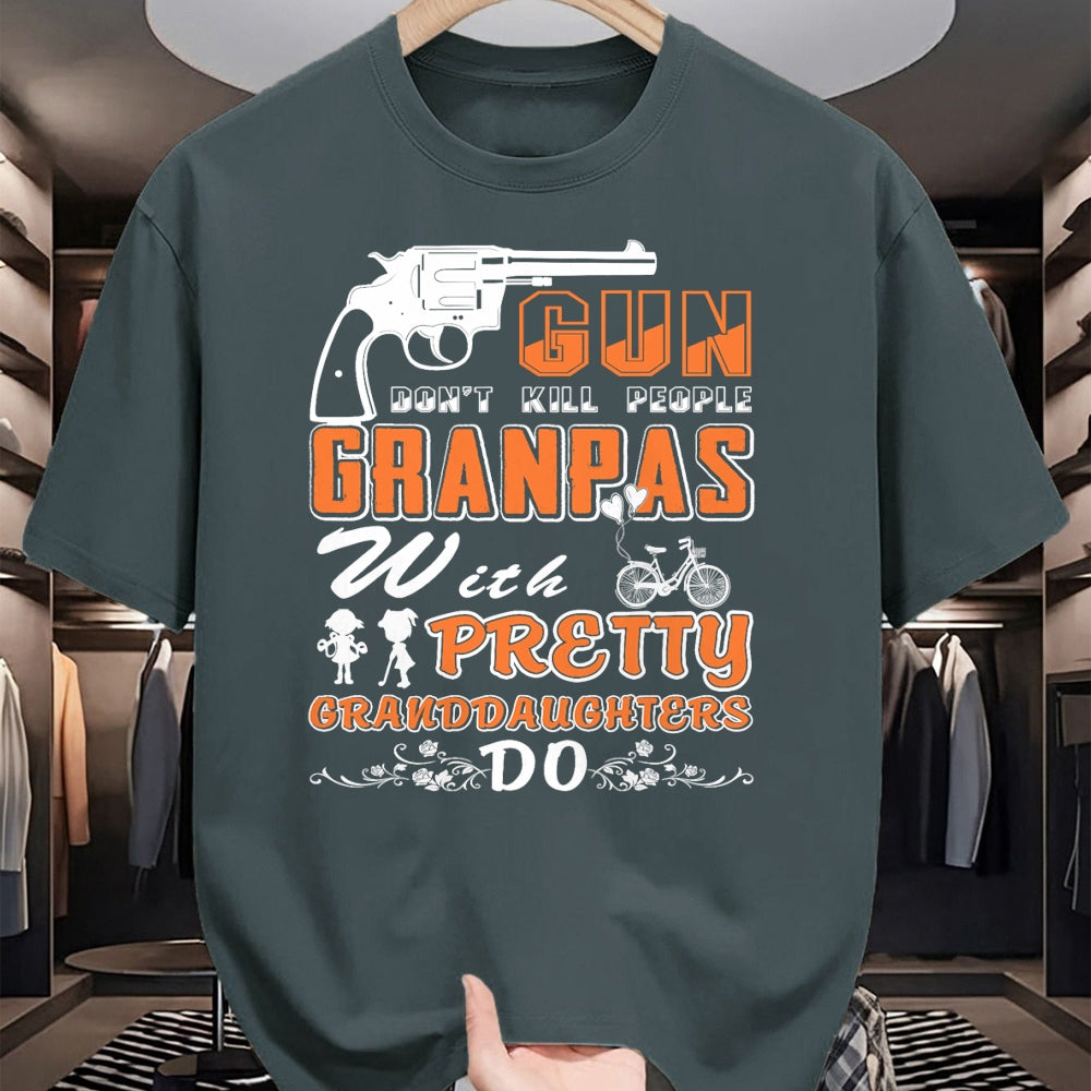 Best Grandpa Shirt, Proud Grandpa Unisex T-Shirt/Hoodie/Sweatshirt HLT00 - Guns Don't Kill People Grandpas With Pretty Granddaughter 01