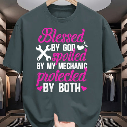 Best Wife Shirt, Wife and Husband Unisex T-Shirt/Hoodie/Sweatshirt HLT00 - Gift for wife T shirt, spoiled wife   Blessed By God Spoiled By My Mechanic Wife Of A Mechanic Pullo