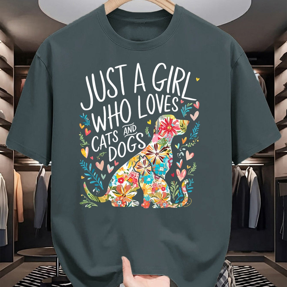 Cat Love Shirt, Funny Cat Lover Gift UnisexT-Shirt/Hoodie/Sweatshirt HLT00 - Just a Girl who Loves Cats and Dogs T-Shirt (1)