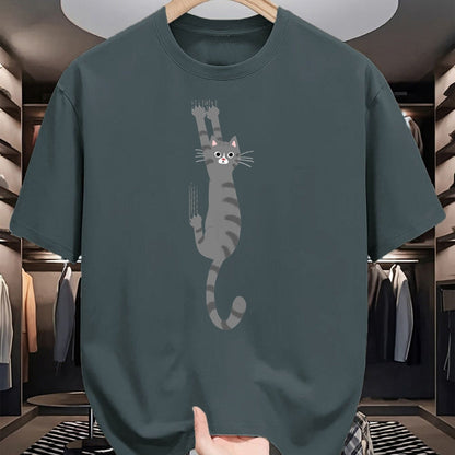 Cat Love Shirt, Funny Cat Lover Gift UnisexT-Shirt/Hoodie/Sweatshirt HLT00 - Grey Tabby Cat Hanging On Funny Gray Striped Cat Holding On T-Shirt