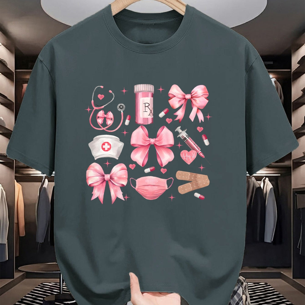 Funny Nurse Shirt, Nurse Unisex T-Shirt/Hoodie/Sweatshirt HLT00 - Women Pink Retro Nurse Coquette Pink Bow Girlie Nurse Life T-Shirt