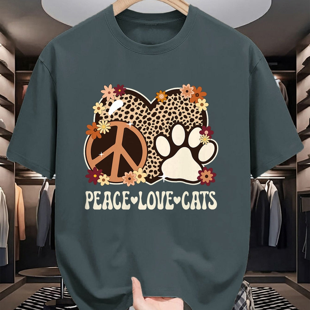 Cat Love Shirt, Funny Cat Lover Gift UnisexT-Shirt/Hoodie/Sweatshirt HLT00 - Peace Love Cats Cheetah Print Women Girl Cat Owner Cat Lover T-Shirt