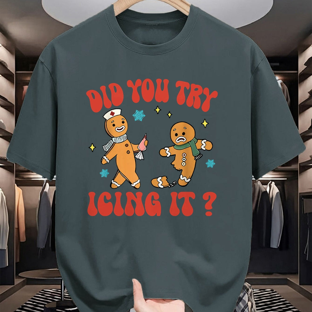 Funny Nurse Shirt, Nurse Unisex T-Shirt/Hoodie/Sweatshirt HLT00 - Did You Try Icing It Funny Christmas Nurse Gingerbread Man Long Sleeve T-Shirt