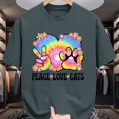 Cat Love Shirt, Funny Cat Lover Gift UnisexT-Shirt/Hoodie/Sweatshirt HLT00 - Peace Love Cats Owner 60s 70s Hippie Outfit Cute Cat Lover Men Women Kids T-Shirt