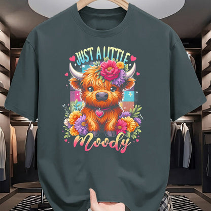 Best Farmer Life Shirt, Funny Farmer UnisexT-Shirt/Hoodie/Sweatshirt HLT00 - Highland Cow Just A-Little Moody Flower Funny Farm Farmer T-Shirt