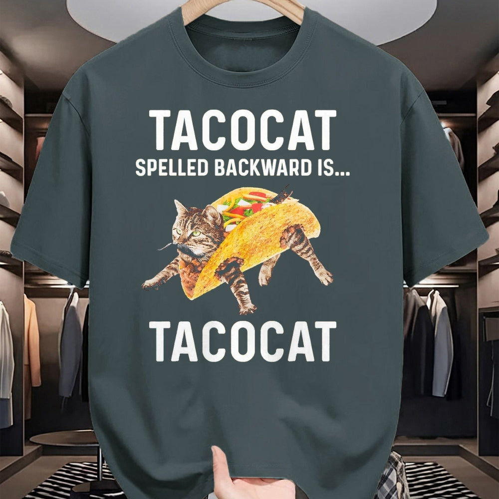 Cat Love Shirt, Funny Cat Lover Gift UnisexT-Shirt/Hoodie/Sweatshirt HLT00 - Tacocat Spelled Backward is Tacocat - Love Cat and Taco T-Shirt, Men, Black, Medium