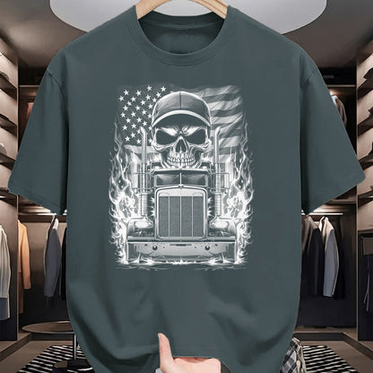 Best Truck Driver Life Shirt, Funny Trucker UnisexT-Shirt/Hoodie/Sweatshirt HLT00 - Trucker Patriotic American Flag Semi Truck Driver Skull T-Shirt (2)