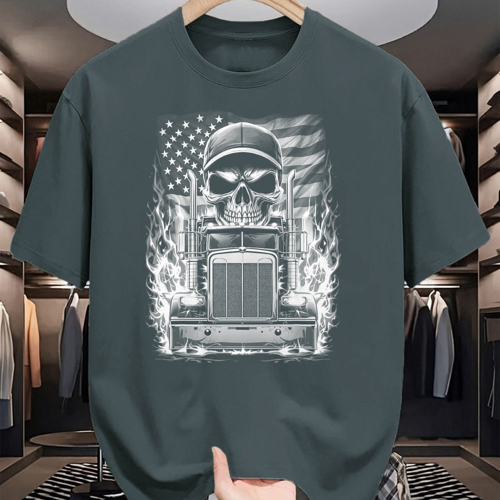 Best Truck Driver Life Shirt, Funny Trucker UnisexT-Shirt/Hoodie/Sweatshirt HLT00 - Trucker Patriotic American Flag Semi Truck Driver Skull T-Shirt