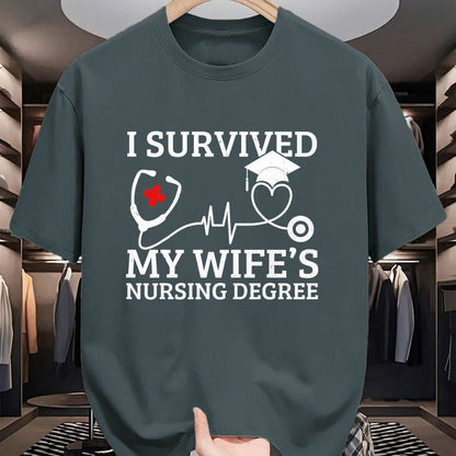 Funny Nurse Shirt, Nurse Unisex T-Shirt/Hoodie/Sweatshirt HLT00 - I survived My Wife's Nursing Degree, Proud Husband Nurse Tee T-Shirt