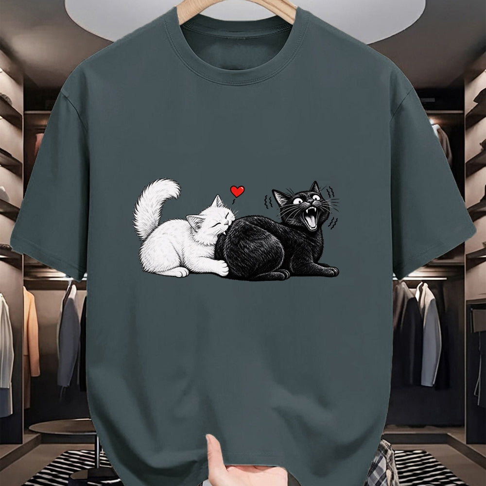 Cat Love Shirt, Funny Cat Lover Gift UnisexT-Shirt/Hoodie/Sweatshirt HLT00 - Funny Cat Couple Black White Cats Love Cat Biting Cat Butt T-Shirt (1)