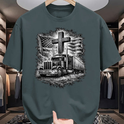 Best Truck Driver Life Shirt, Funny Trucker UnisexT-Shirt/Hoodie/Sweatshirt HLT00 - Trucker Patriotic American Flag Christian Cross Semi Truck T-Shirt
