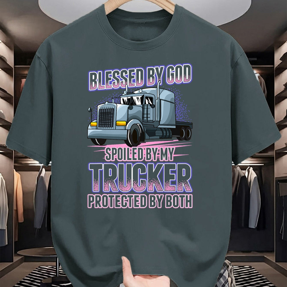 Best Wife Shirt, Wife and Husband Unisex T-Shirt/Hoodie/Sweatshirt HLT00 - Gift for wife T shirt, spoiled wife   Blessed by God Spoiled by my Trucker Funny Trucker Wife T-Shir (1)