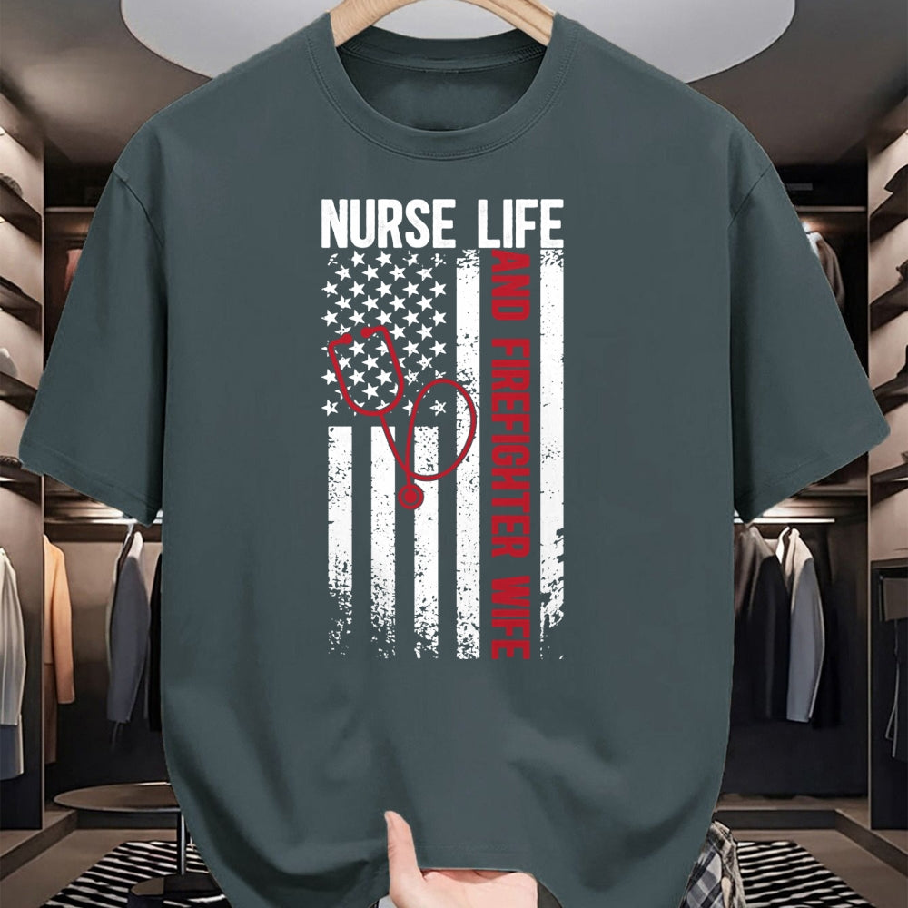 Funny Nurse Shirt, Nurse Unisex T-Shirt/Hoodie/Sweatshirt HLT00 - Nurse Life And Firefighter Wife Nurse Fire Wife Nurse Long Sleeve T-Shirt