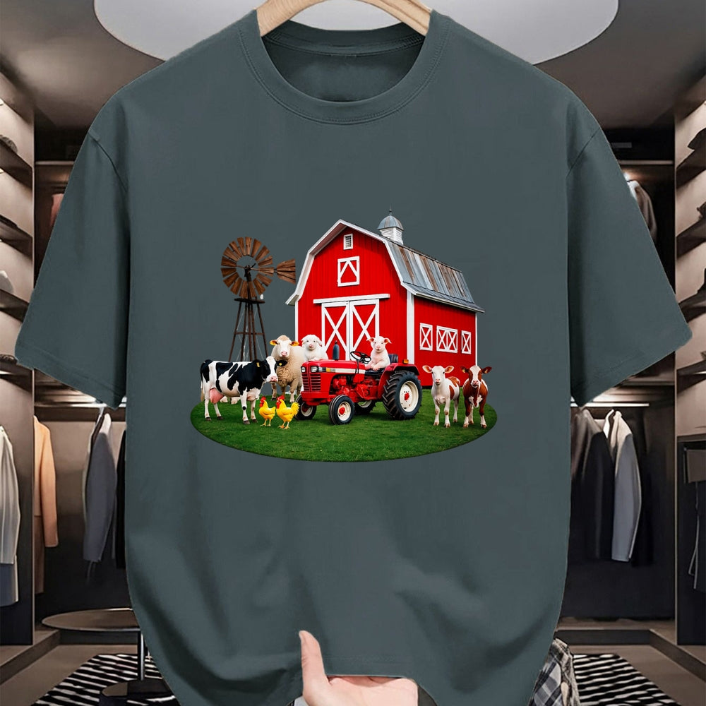 Best Farmer Life Shirt, Funny Farmer UnisexT-Shirt/Hoodie/Sweatshirt HLT00 - Red Barn Tractor with Farm Animals Country Living T-Shirt