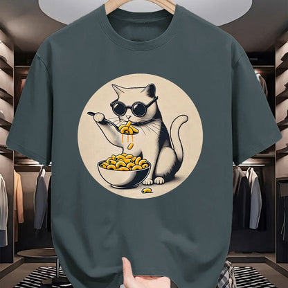 Cat Love Shirt, Funny Cat Lover Gift UnisexT-Shirt/Hoodie/Sweatshirt HLT00 - Cat Eating Mac and Cheese Men Women Girls Kids T-Shirt