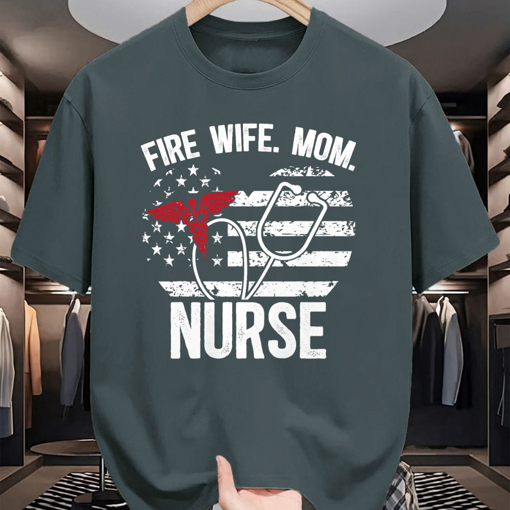 Funny Nurse Shirt, Nurse Unisex T-Shirt/Hoodie/Sweatshirt HLT00 - Fire Wife Mom Nurse Proud Firefighter Wife Nurse T-Shirt