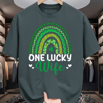 Best Wife Shirt, Wife and Husband Unisex T-Shirt/Hoodie/Sweatshirt HLT00 - Gift for wife T shirt, lucky wife   Saint Patrick's Day Shamrock One Lucky Wife Rainbow T-Shirt