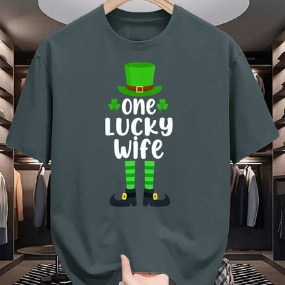 Best Wife Shirt, Wife and Husband Unisex T-Shirt/Hoodie/Sweatshirt HLT00 - Gift for wife T shirt, lucky wife   Womens One Lucky Wife Funny St Patricks Day Lucky Shamrock V-Nec